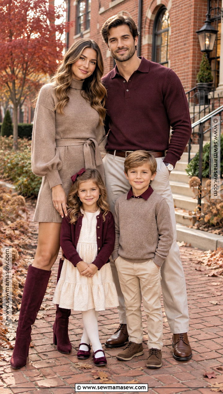 Taupe And Burgundy Fall Family Picture Outfits - 20 Neutral Family Picture Outfits Fall