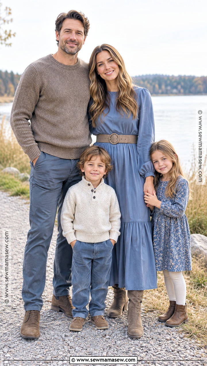 Taupe And Dusty Blue Fall Family Of 3 Photo Outfit - 20 fall family of 3 photo outfits