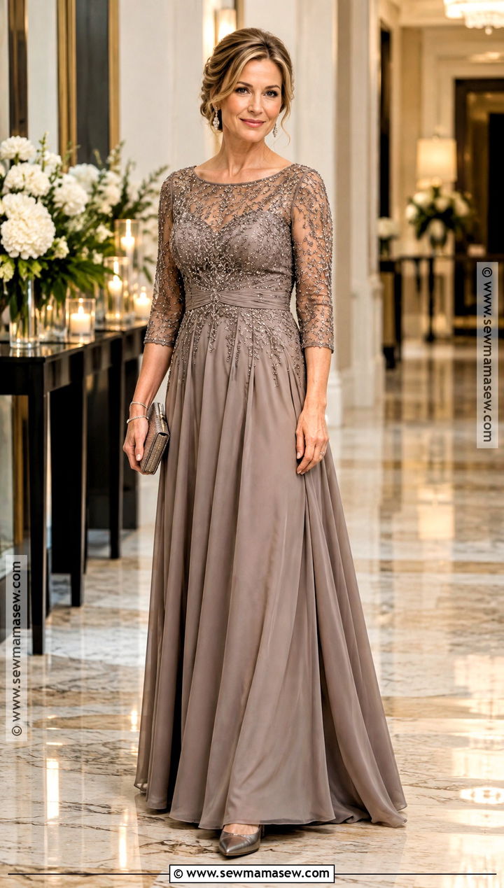 Taupe Beaded Fall Mother of the Bride Gown - 20 fall mother of the bride dresses classy