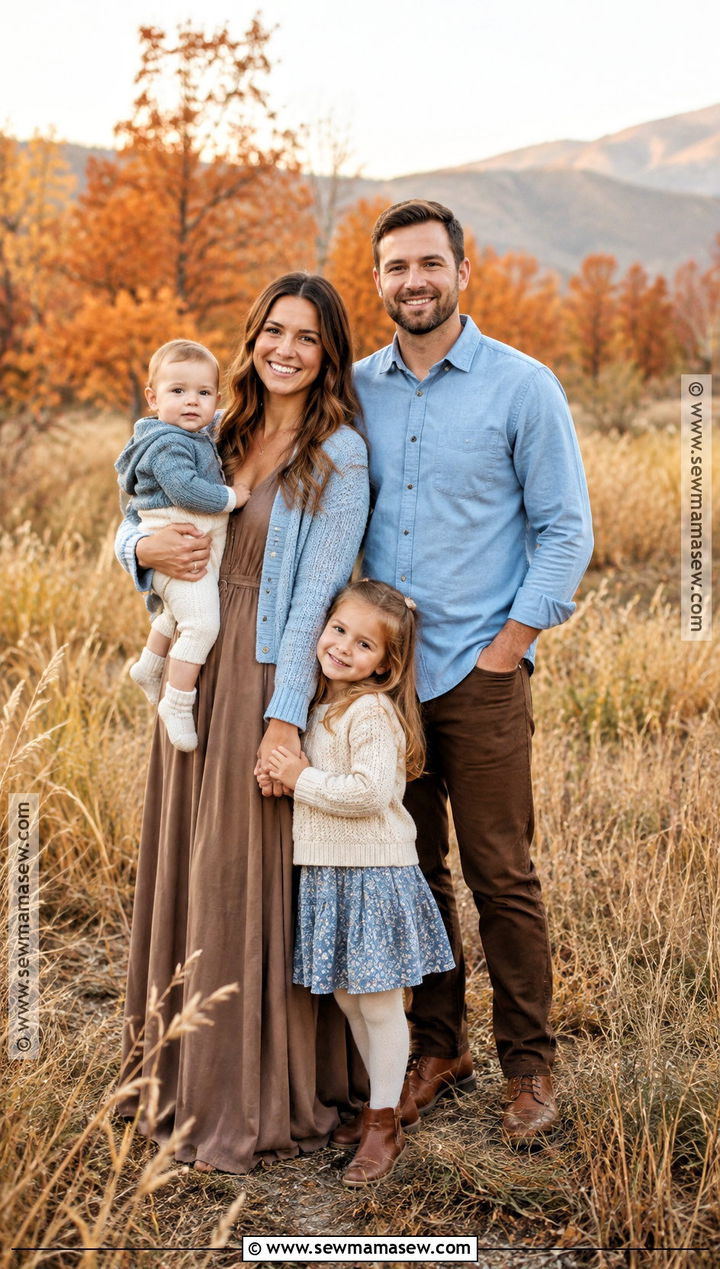 Taupe Brown And Soft Blue Family Outfits - 15 fall family photos brown outfits