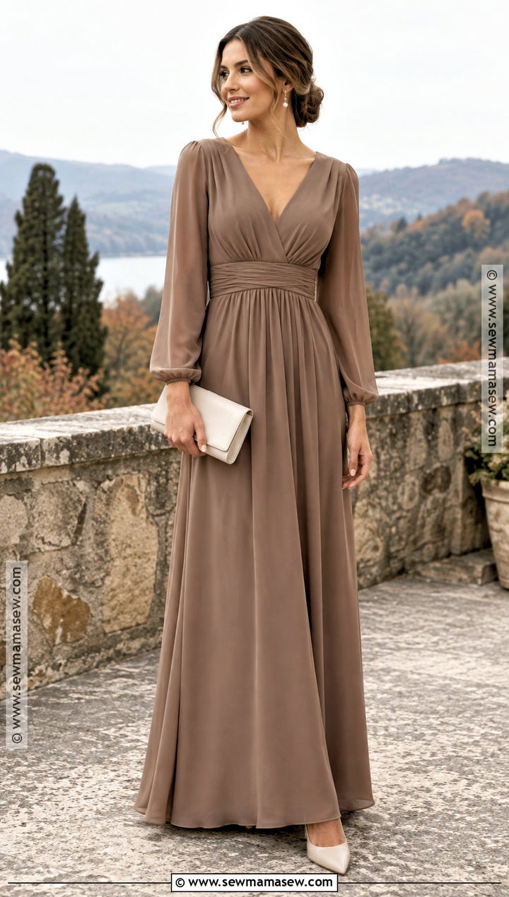 Taupe Brown Long Sleeve Bridesmaid Dress - 15 Fall Wedding Brown Bridesmaid Dresses