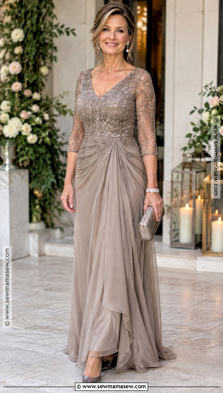 Taupe Embellished Mother of the Groom Gown With Pewter Shoes - 20 mother of groom dresses fall