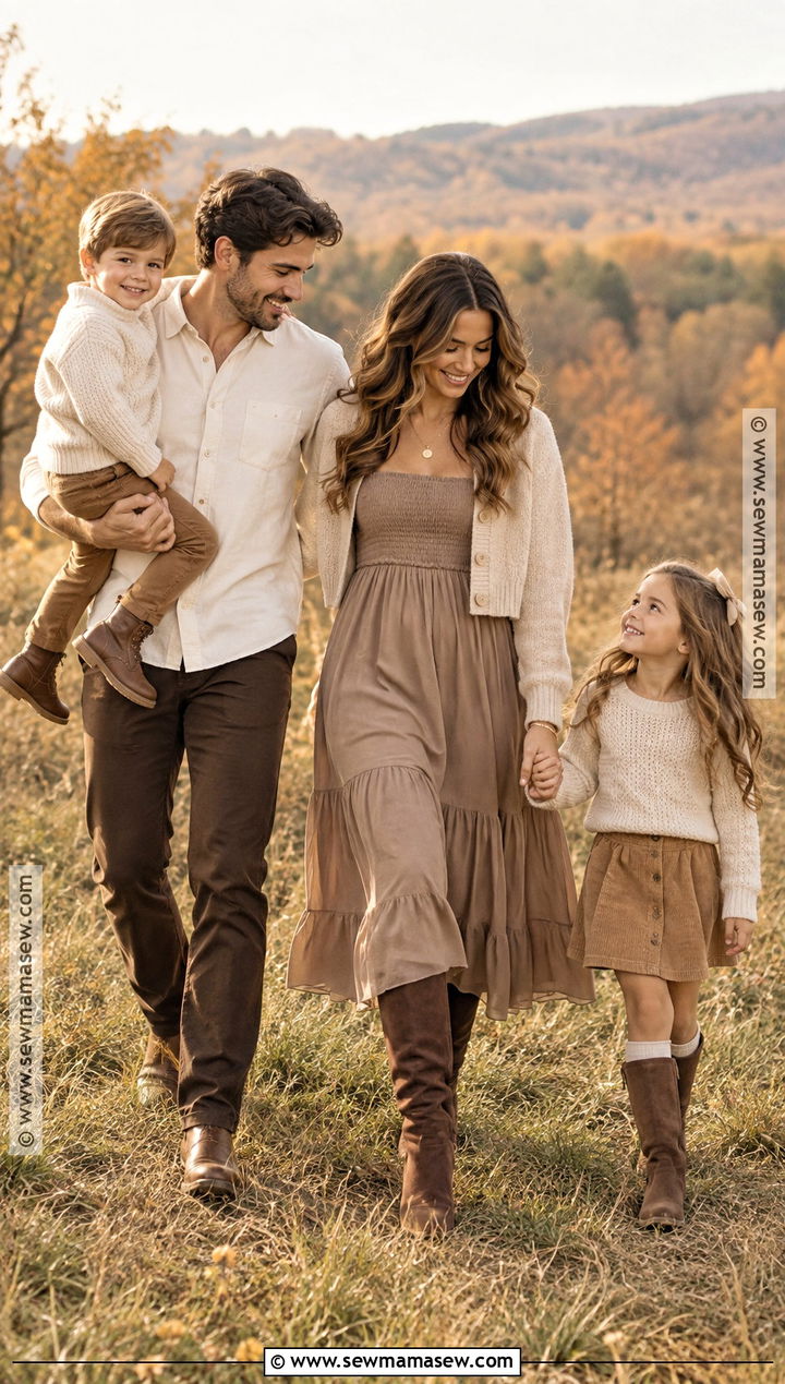 Taupe Midi Dress And Brown Boots Family Picture Outfit - 15 Neutral Fall Outfits For Family Pictures