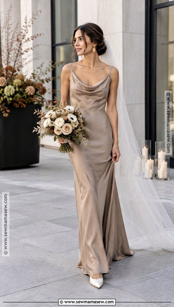 Taupe Minimalist Fall Wedding Dress - 20 fall color wedding dress ideas