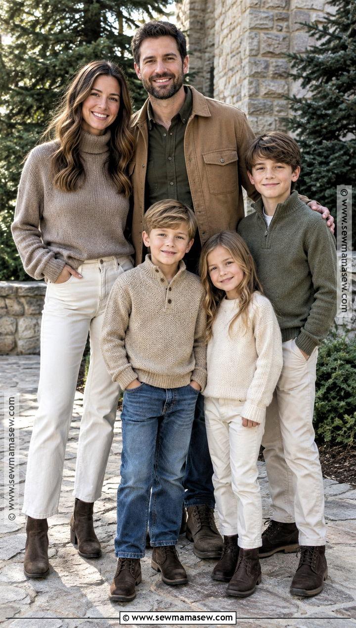 Taupe Sweaters And White Jeans Family Outfit - 20 october family photos outfits jeans