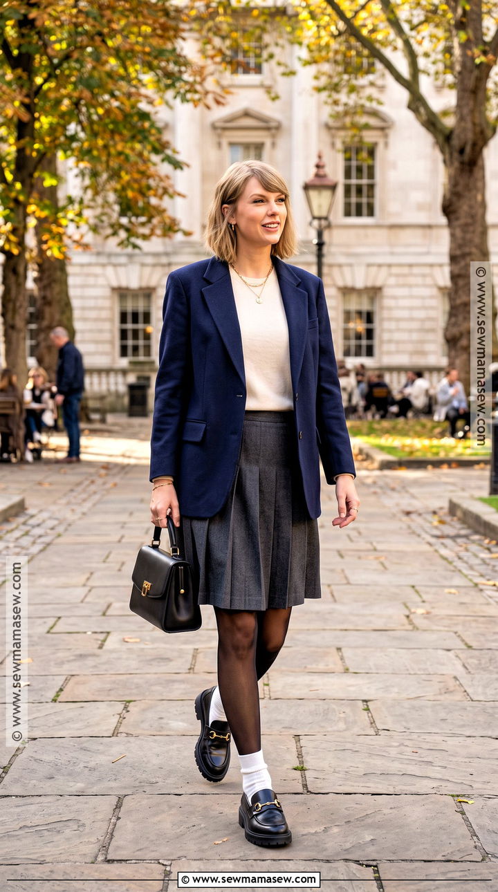 Taylor Swift Blazer And Pleated Skirt Outfit - 20 Taylor Swift Autumn Outfits