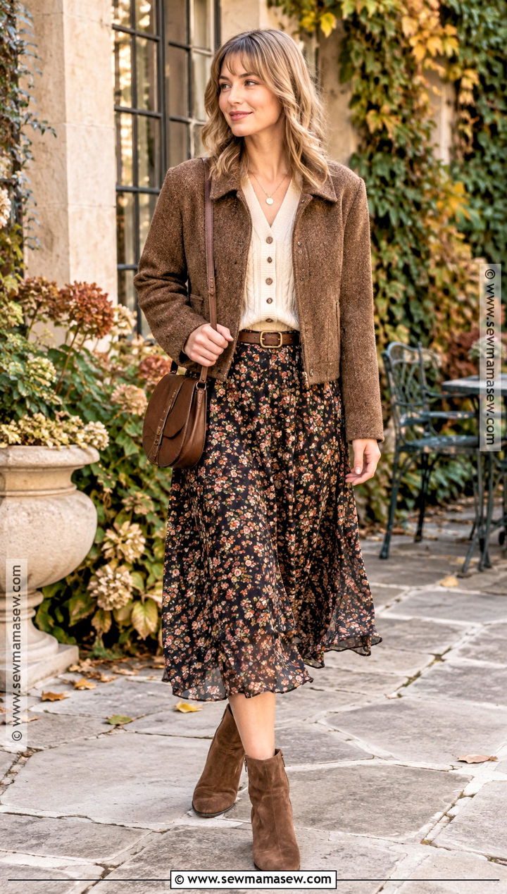 Taylor Swift Cardigan And Floral Midi Skirt Outfit - 20 Taylor Swift Autumn Outfits