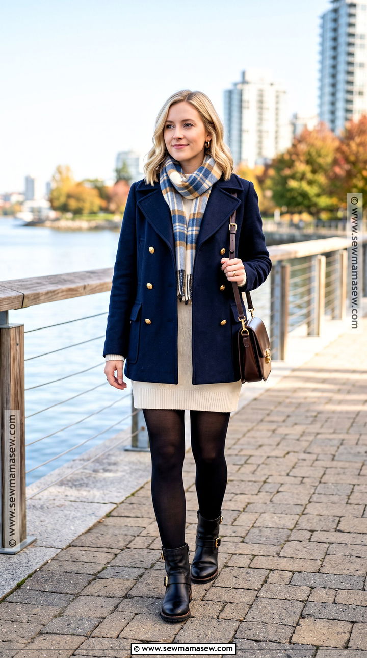 Taylor Swift Peacoat And Knit Mini Dress Outfit - 20 Taylor Swift Autumn Outfits