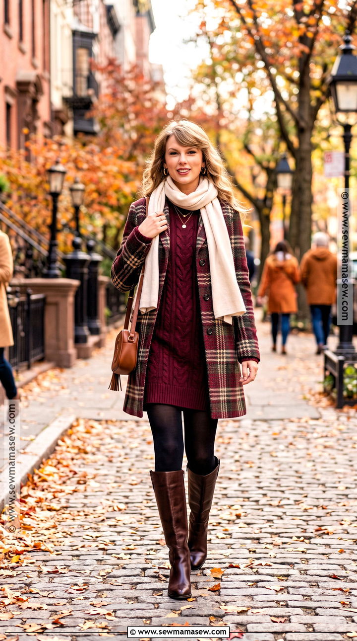 Taylor Swift Sweater Dress And Knee High Boots Outfit - 15 fall outfits celebrities