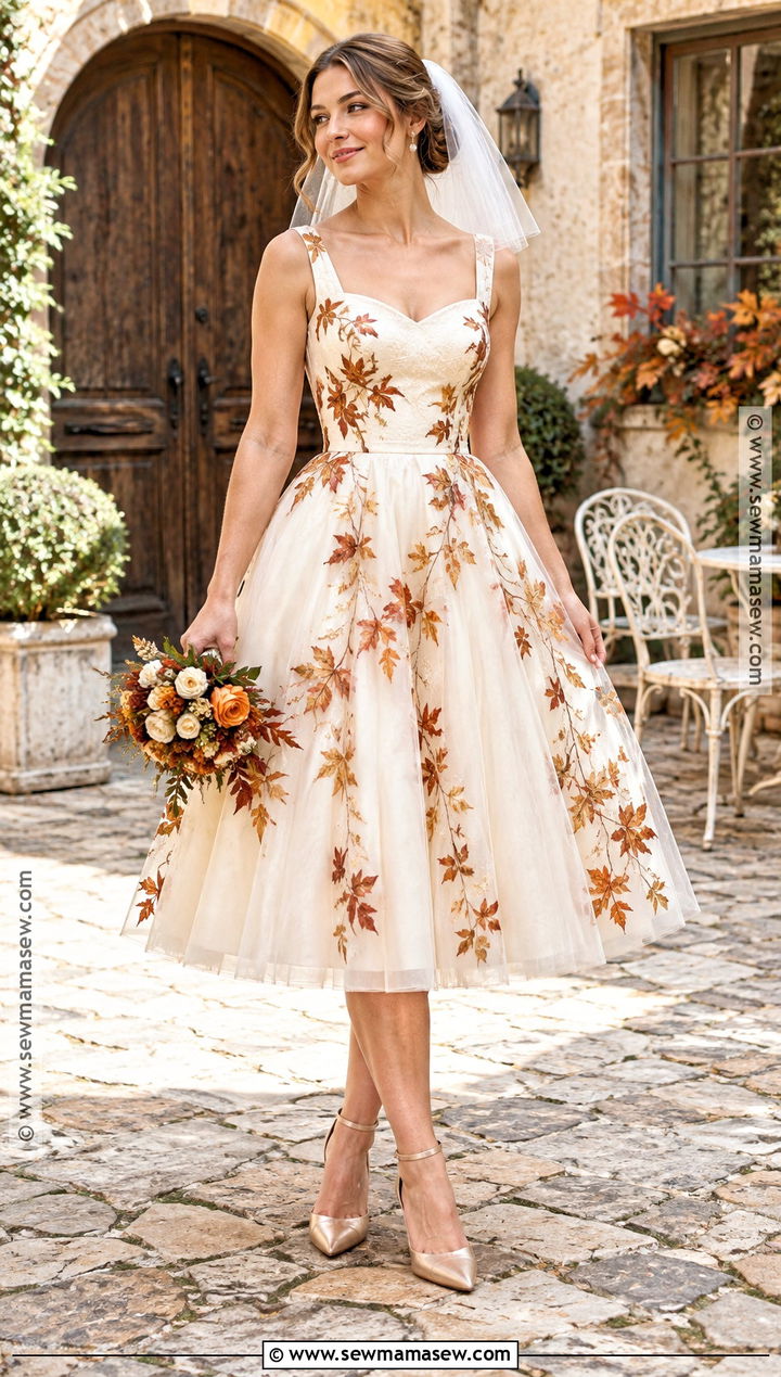Tea Length Autumn Leaf Wedding Dress - 15 Autumn Leaf Wedding Dress Ideas