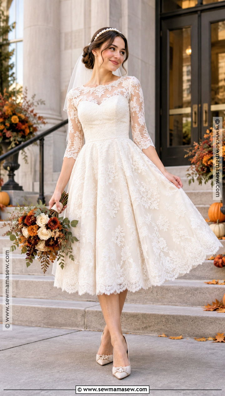 Tea Length Autumn Wedding Dress - 25 autumn wedding dress ideas