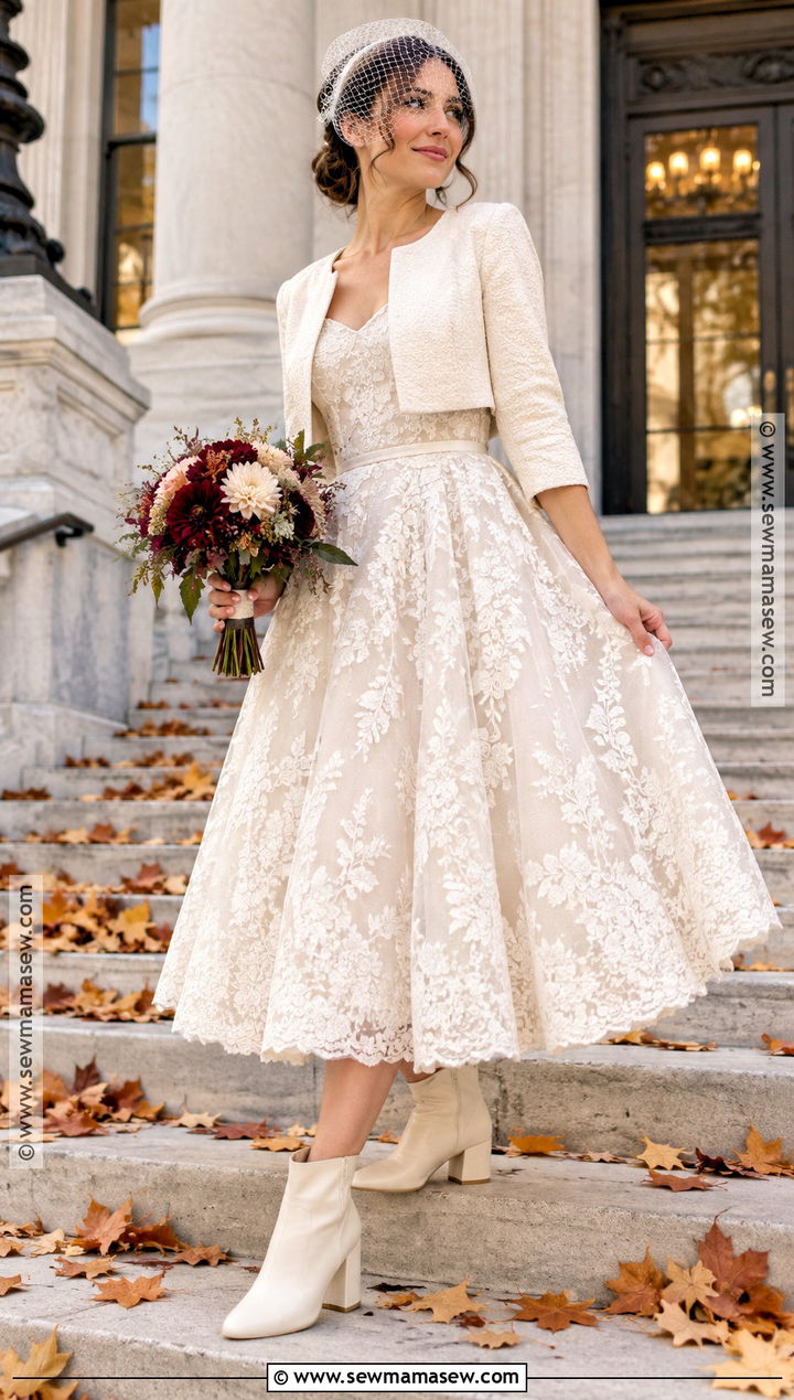 Tea Length Boho Wedding Dress With Ankle Boots - 15 boho wedding dress fall ideas