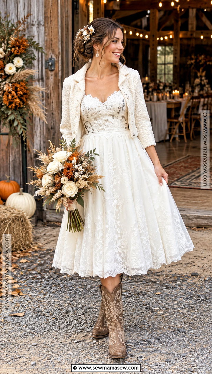 Tea Length Boho Wedding Dress With Boots - 15 autumn boho wedding dress ideas