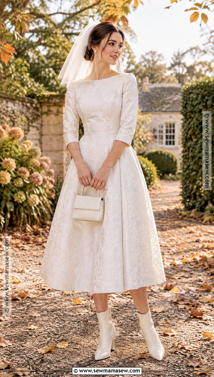Tea Length Bridal Dress With Ankle Boots - 20 fall bridal outfits