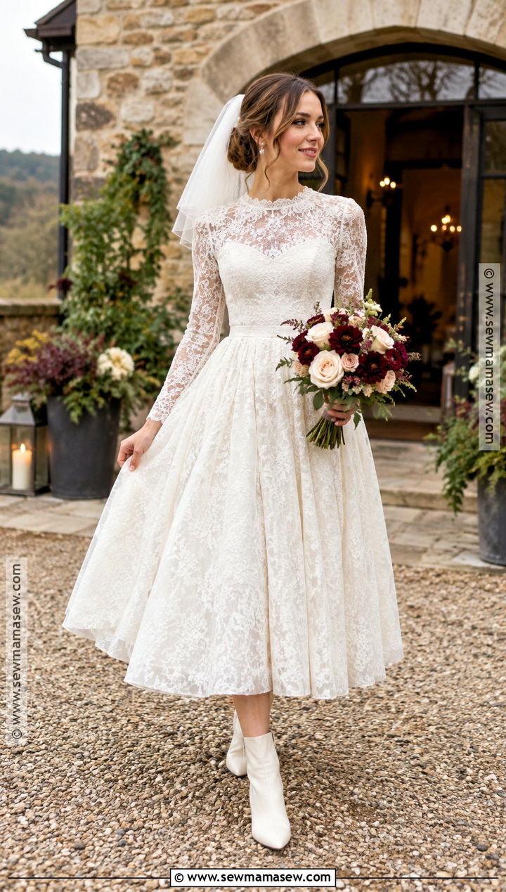 Tea Length Bridal Dress With Ankle Boots - 15 autumn bridal dress ideas