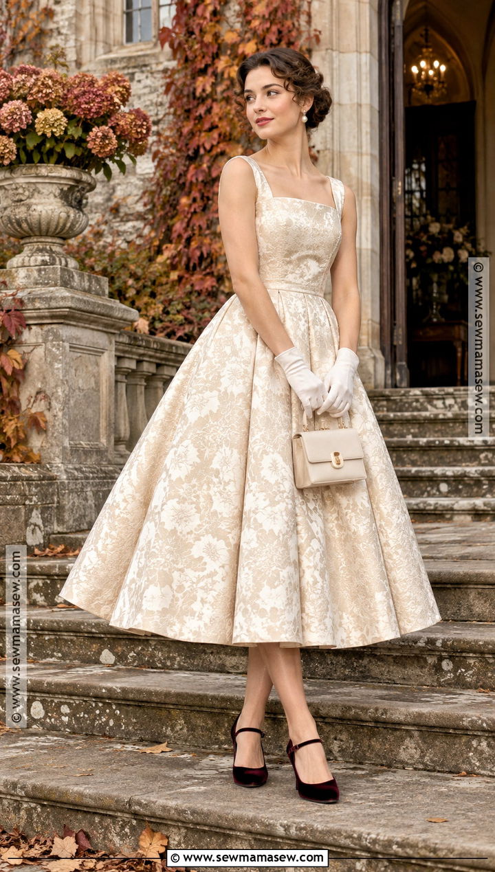 Tea Length Brocade Wedding Dress - 15 Non Traditional Fall Wedding Dress Ideas