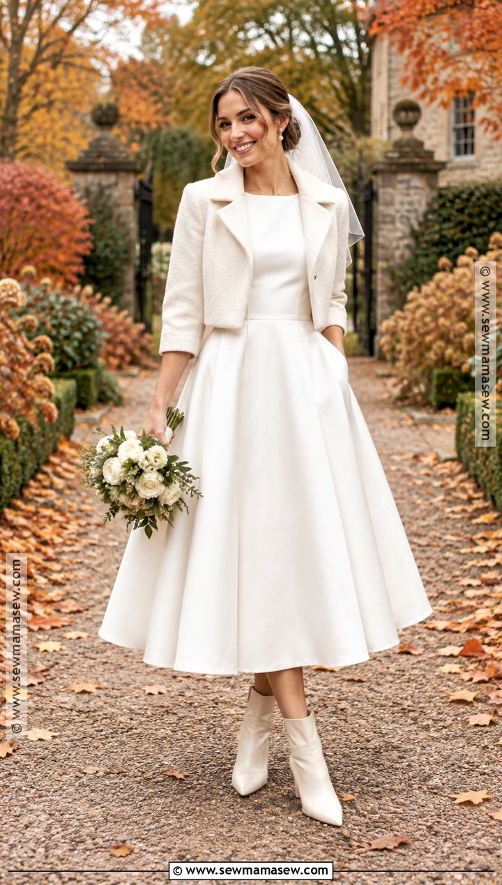 Tea Length Fall Bride Dress With Ankle Boots - 15 fall bride outfit ideas