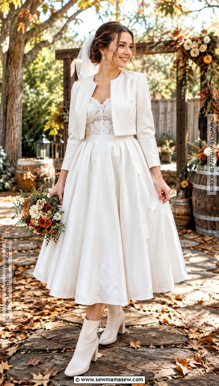 Tea Length Fall Wedding Dress With Boots - 15 Wedding Dress For Fall Outdoor Wedding Ideas