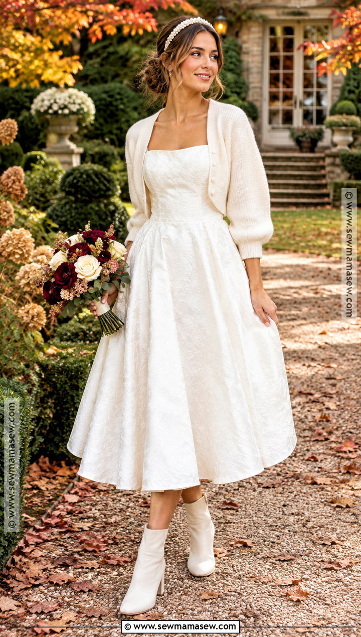 Tea Length Fall Wedding Dress With Boots - 15 Fall Theme Wedding Dress Ideas