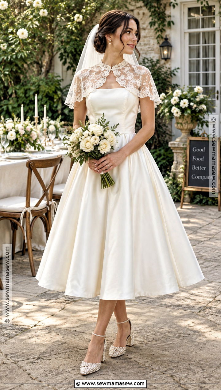 Tea Length Fall Wedding Dress With Capelet - 20 romantic fall wedding dress ideas
