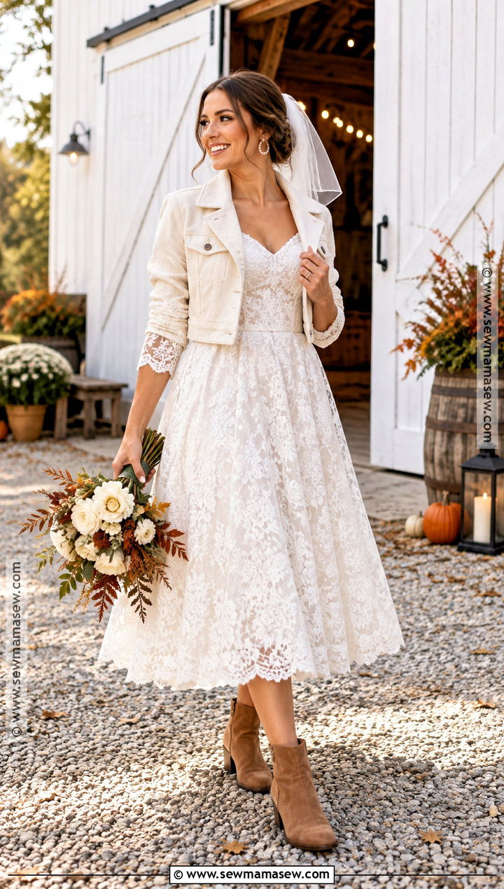 Tea Length Lace Boho Wedding Dress - 20 boho fall wedding dress ideas