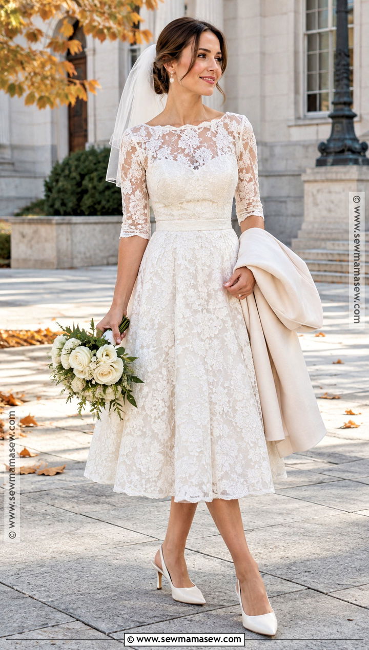 Tea Length Lace Wedding Dress - 15 fall lace wedding dress ideas