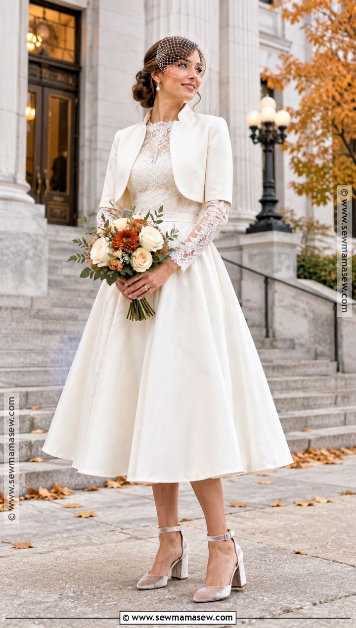 Tea Length Long Sleeve Wedding Dress - 15 fall long sleeve wedding dress ideas