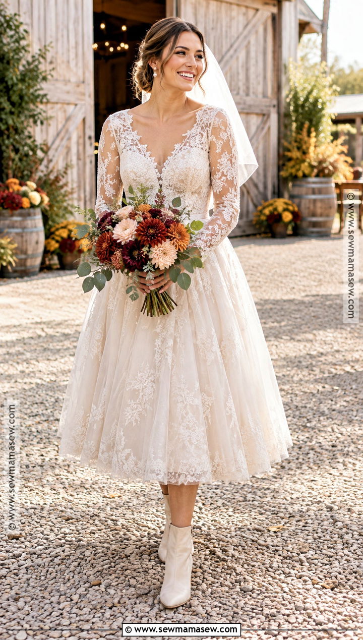 Tea Length Rustic Fall Wedding Dress - 20 rustic fall wedding dress ideas
