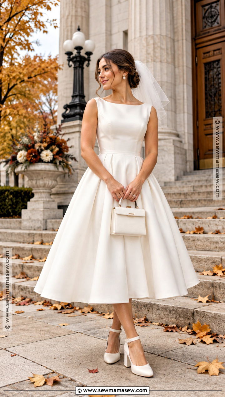 Tea Length Wedding Dress With Block Heels - 15 Casual Wedding Dress Fall Ideas