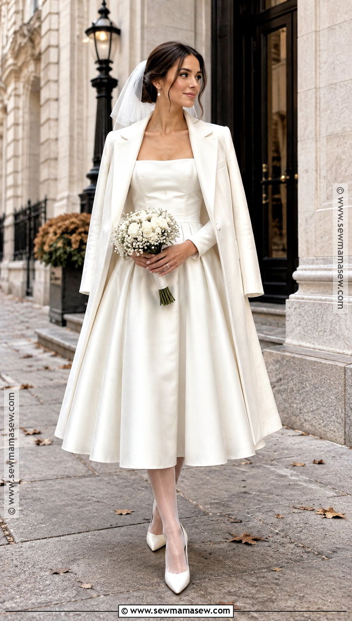 Tea Length Wedding Dress With Bridal Coat - 15 Late Fall Wedding Dress Ideas