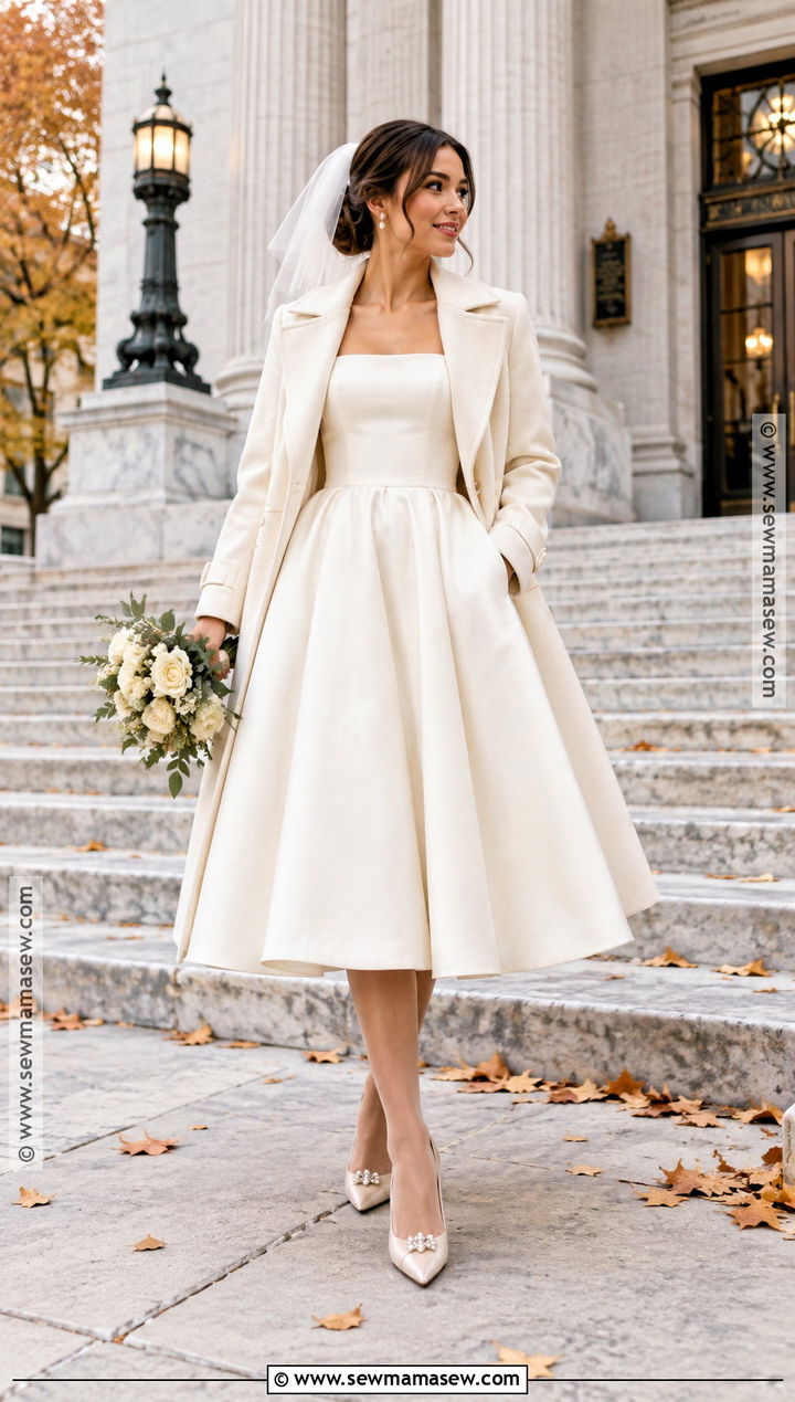 Tea Length Wedding Dress With Bridal Coat - 15 Fall Bride Wedding Dress Ideas