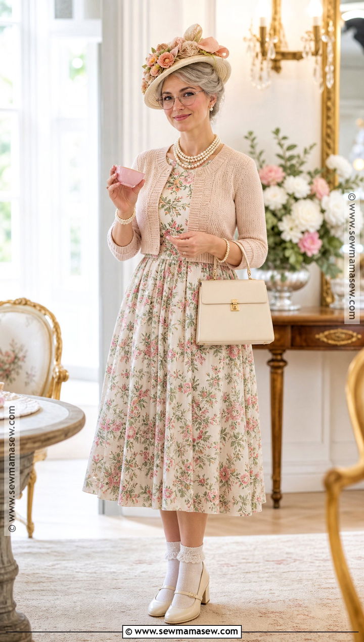Tea Party Grandma Costume With Pearls - 40 grandma costume ideas
