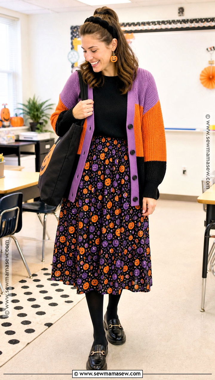 Teacher Halloween Outfit With Printed Midi Skirt - 50 halloween outfits