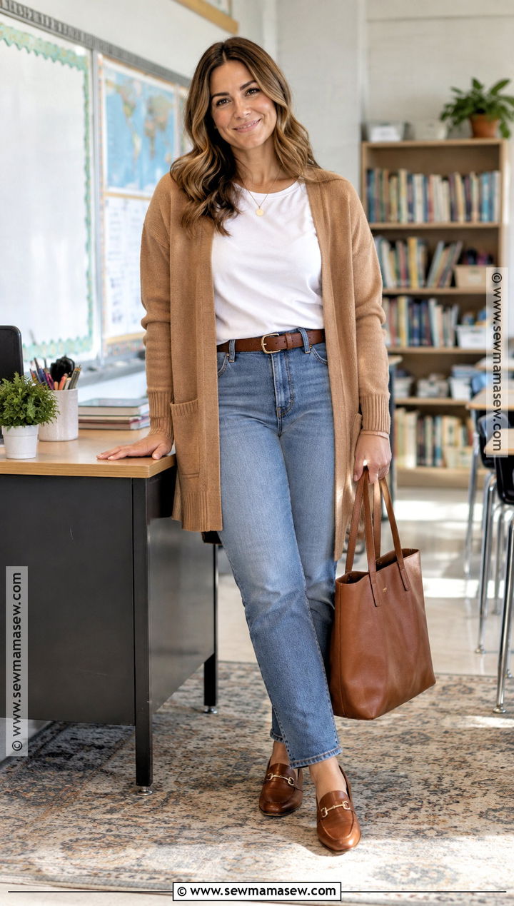 Teacher Jeans Outfit With Long Cardigan - 15 teacher jeans day outfit fall