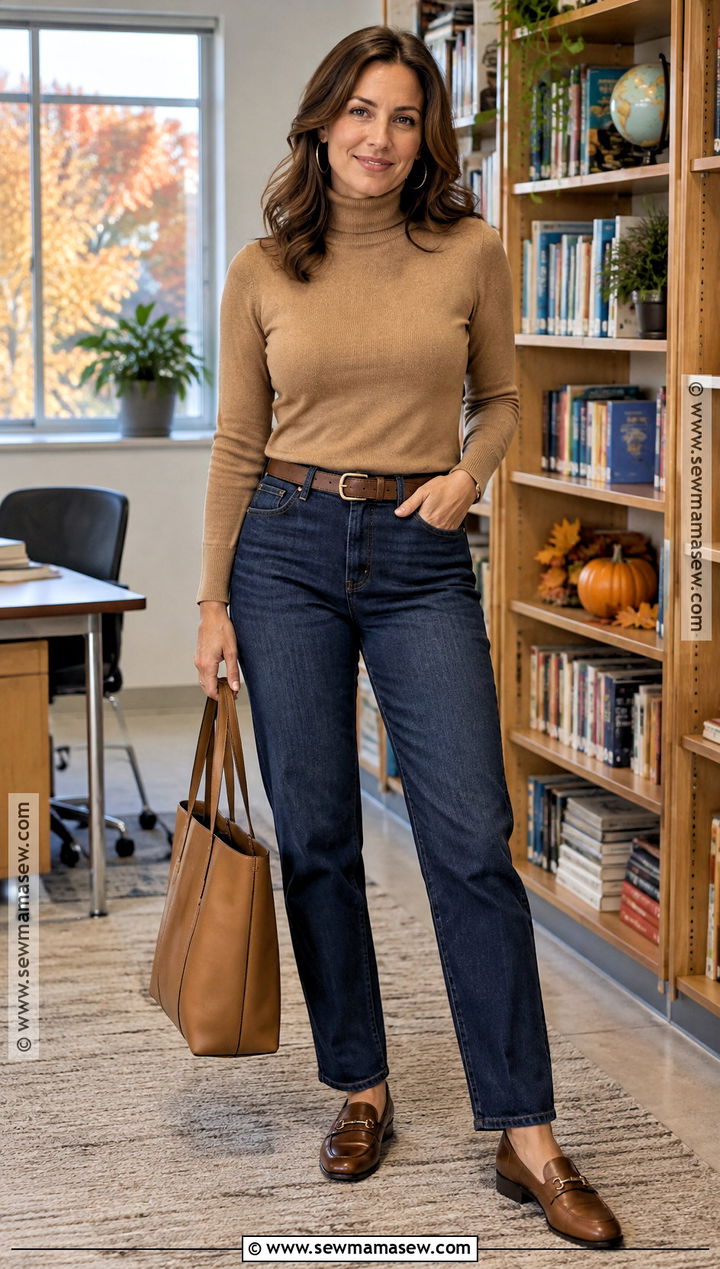 Teacher Jeans Outfit With Turtleneck And Loafers - 15 teacher jeans day outfit fall