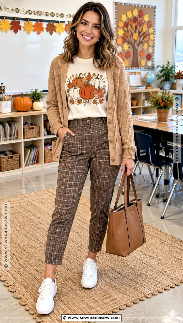 Teacher Thanksgiving Graphic Tee With Plaid Pants - 20 teacher thanksgiving outfits