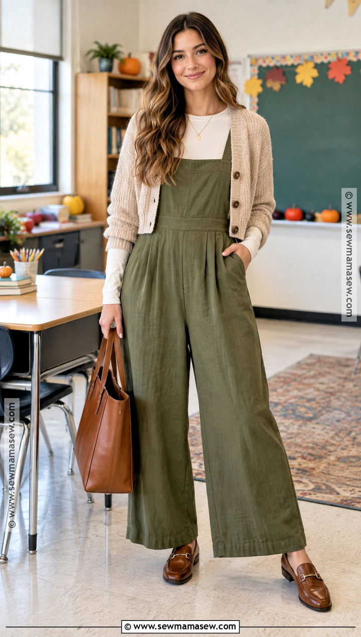 Teacher Thanksgiving Jumpsuit With Cropped Cardigan - 20 teacher thanksgiving outfits