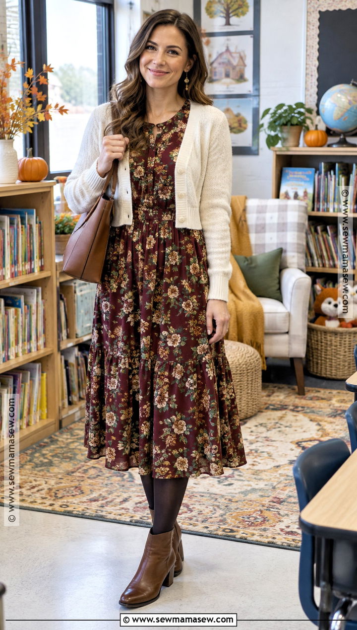 Teacher Thanksgiving Midi Dress With Ankle Boots - 20 teacher thanksgiving outfits