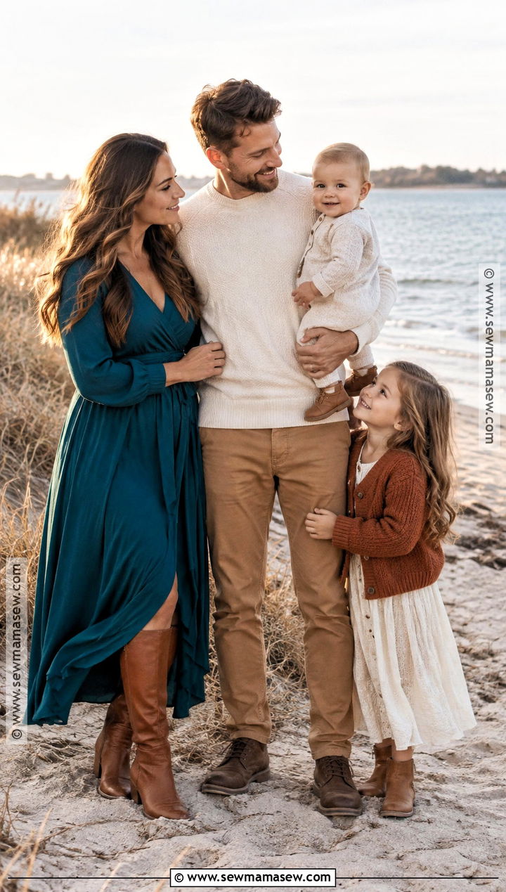 Teal And Copper Fall Beach Family Photo Outfits - 20 fall beach family photos outfits