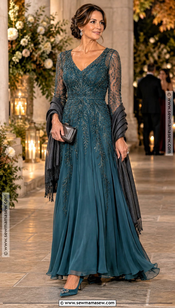 Teal Beaded Fall Boho Mother Of The Bride Dress - 15 Fall Mother Of The Bride Dresses Boho
