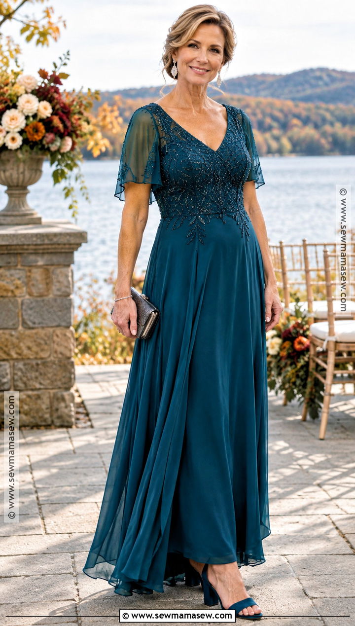 Teal Beaded Mother of the Bride Gown - 20 mother of the bride dresses fall outdoor
