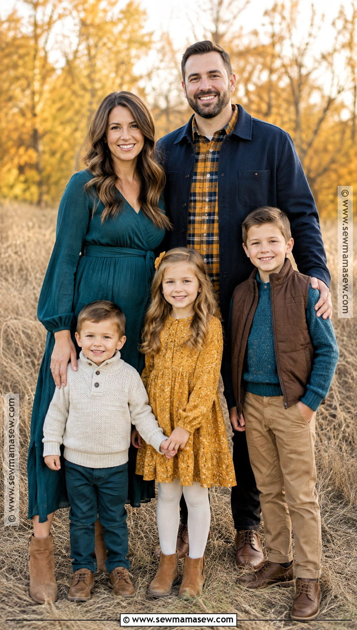 Teal Blue And Mustard Family Outfit - 20 blue fall family pictures outfits