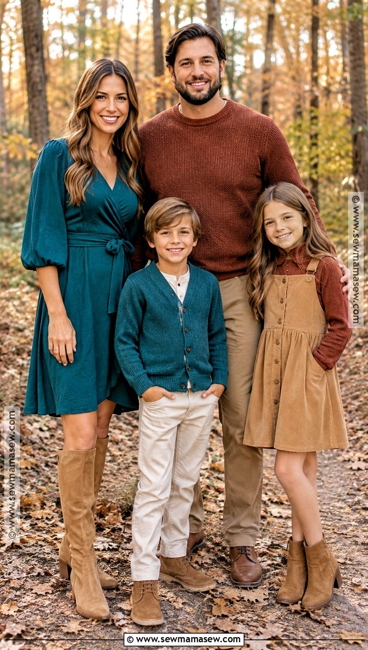 Teal Copper and Tan Fall Family Picture Outfit - 20 fall color family picture outfits