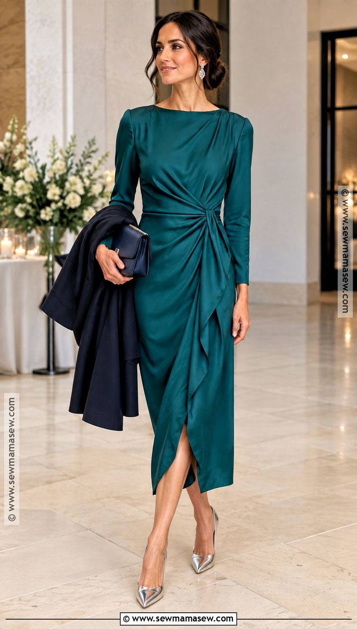 Teal Draped Autumn Wedding Guest Dress - 25 autumn dresses wedding guest
