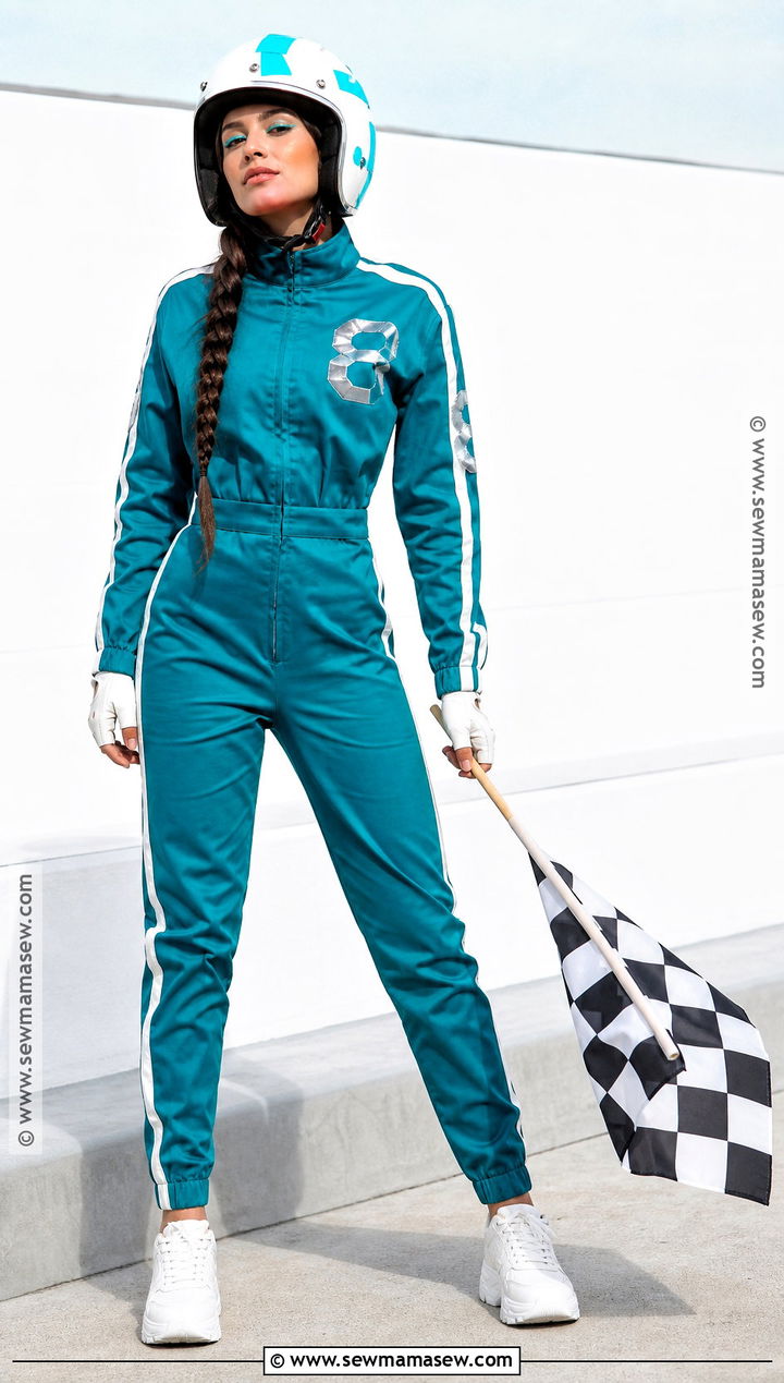 Teal F1 Driver Costume With White Sneakers - 30 F1 Driver Costume Ideas for Women