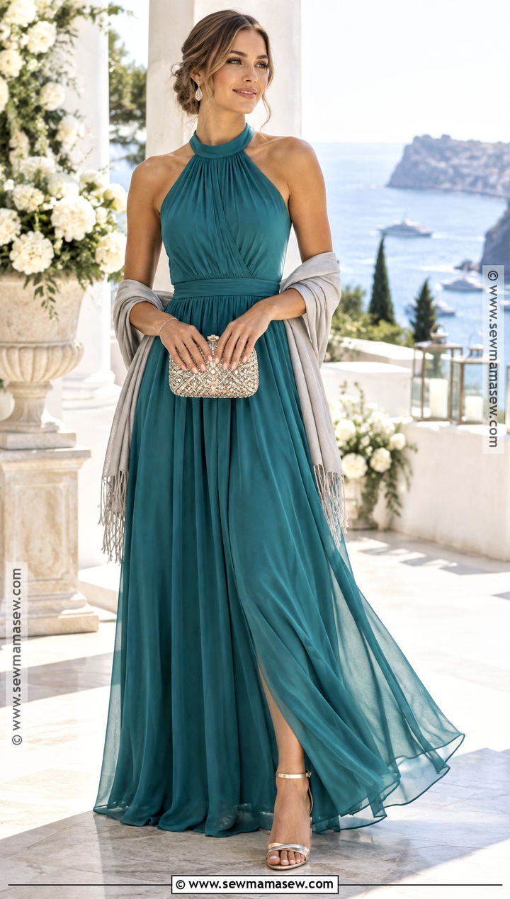 Teal Halter September Wedding Guest Dress - 25 september wedding guest dress ideas