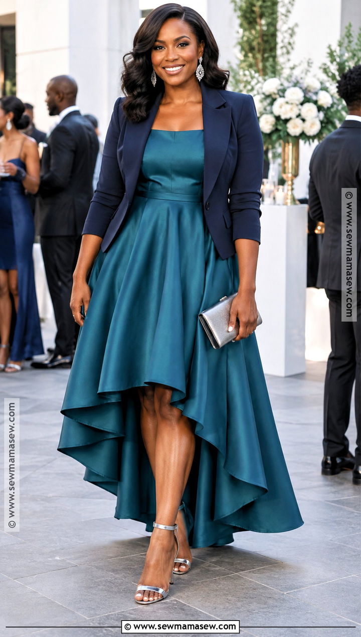 Teal High Low Fall Wedding Guest Outfit - 15 fall wedding guest outfit ideas for black women