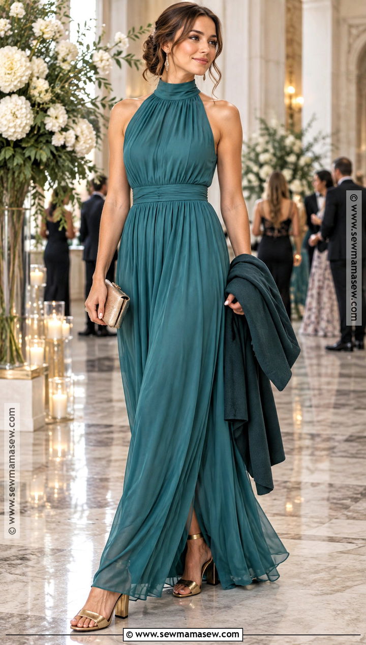 Teal High Neck Fall Wedding Guest Dress - 15 Fall Dresses Wedding Guest