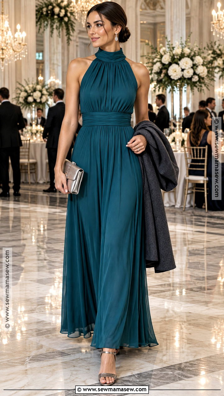 Teal High Neck Maxi Dress - 15 november dresses for wedding guest