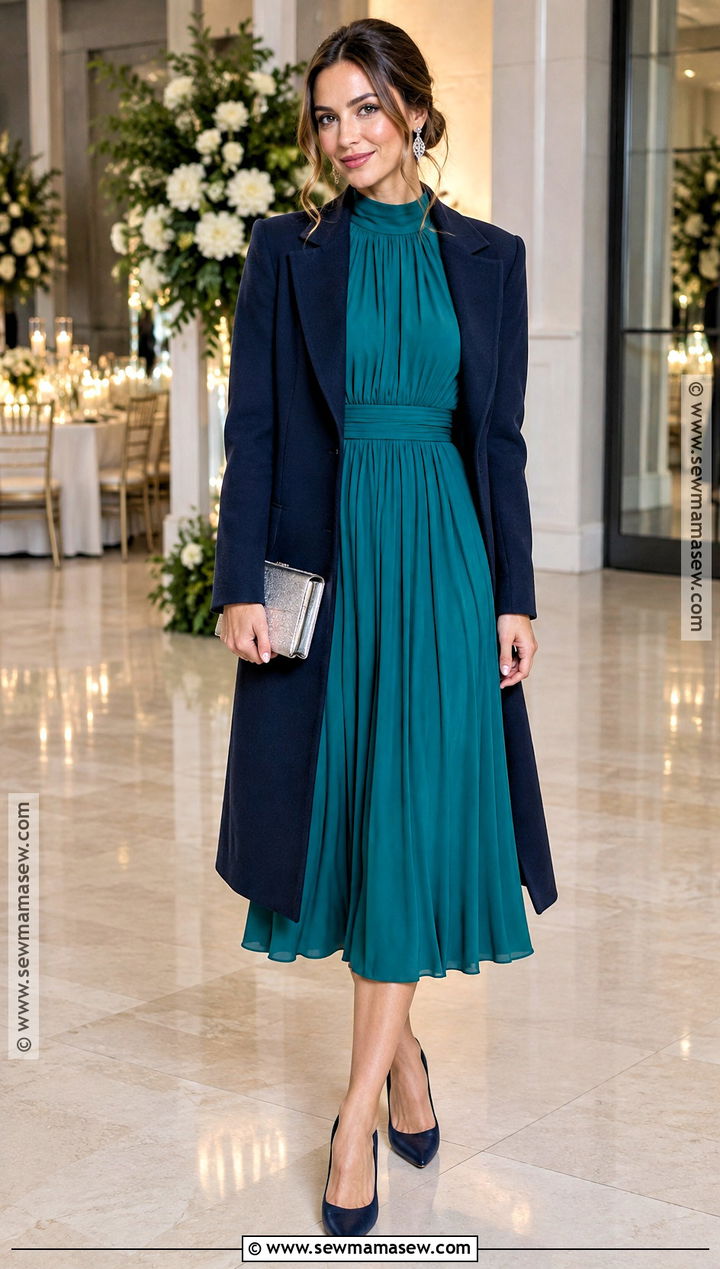 Teal High Neck Midi Dress Outfit - 15 october wedding dress ideas